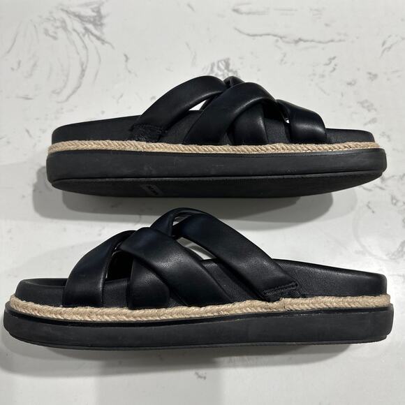 Vince Camuto Black Leather Chavelle Platform Slip On Slide Sandals, Size 7.5,EUC - Picture 3 of 6